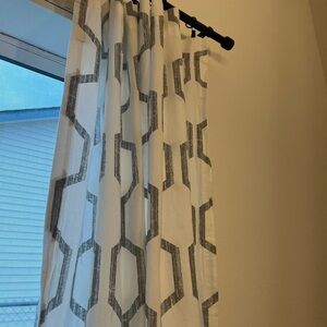 Tommy Hilfiger White and Gray Patterned Curtains 100% Cotton